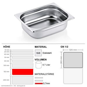 Gastronorm Behälter GN 1/2 - 150mm - GN90 - 18/8 Edelstahl - 0