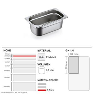 Gastronorm Behälter GN 1/4 - 20mm - GN90 - 18/8 Edelstahl - 0