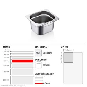 Gastronorm Behälter GN 1/6 - 65mm - GN90 - 18/8 Edelstahl - 0