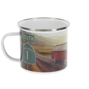 VW Collection Emaille Tasse "HIGHWAY 1 - 500ml - mit Edelstahlrand