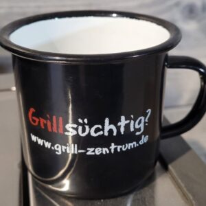 GRILL-ZENTRUM Emaille Becher schwarz Grillsüchtig