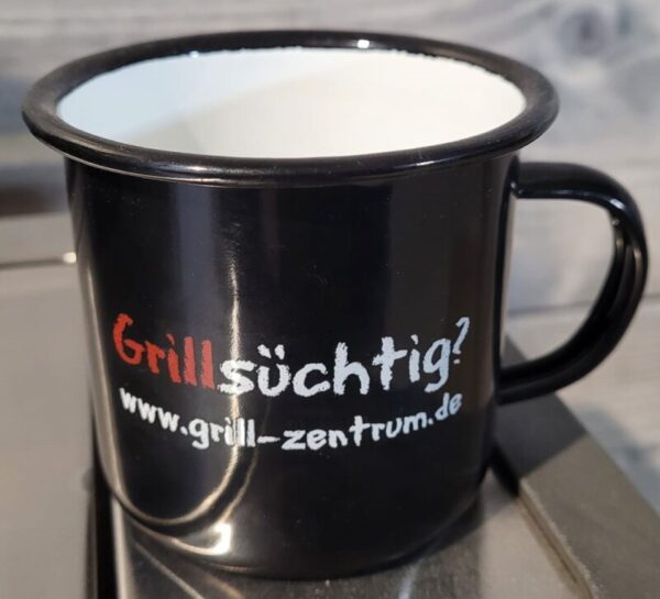 GRILL-ZENTRUM Emaille Becher schwarz Grillsüchtig