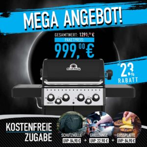 Broil King Crown 490 Promo Aktion | inkl. Abdeckhaube | Drehspieß & Gussplatte