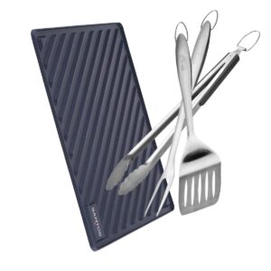 SANTOS Besteckset Silikon Besteckablage für Grillzubehör und 3-tlg. BBQ-Grillbesteck