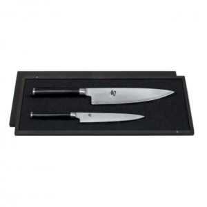 KAI Shun Classic 2-teiliges Messer-Set mit Allzweckmesser & Kochmesser - Damaststahl - Griff Pakkaholz