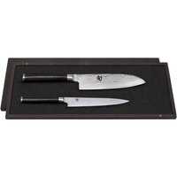 KAI Shun Classic 2-teiliges Messer-Set mit Allzweckmesser & Santokumesser - Damaststahl Griff Pakkaholz
