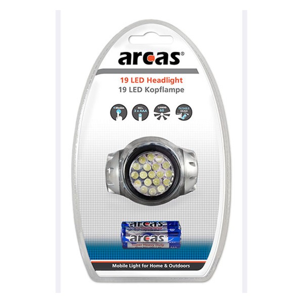 LED Kopflampe Stirnlampe ARCAS - 19 hellweiße LED - inkl.. 3 AAA Ba...